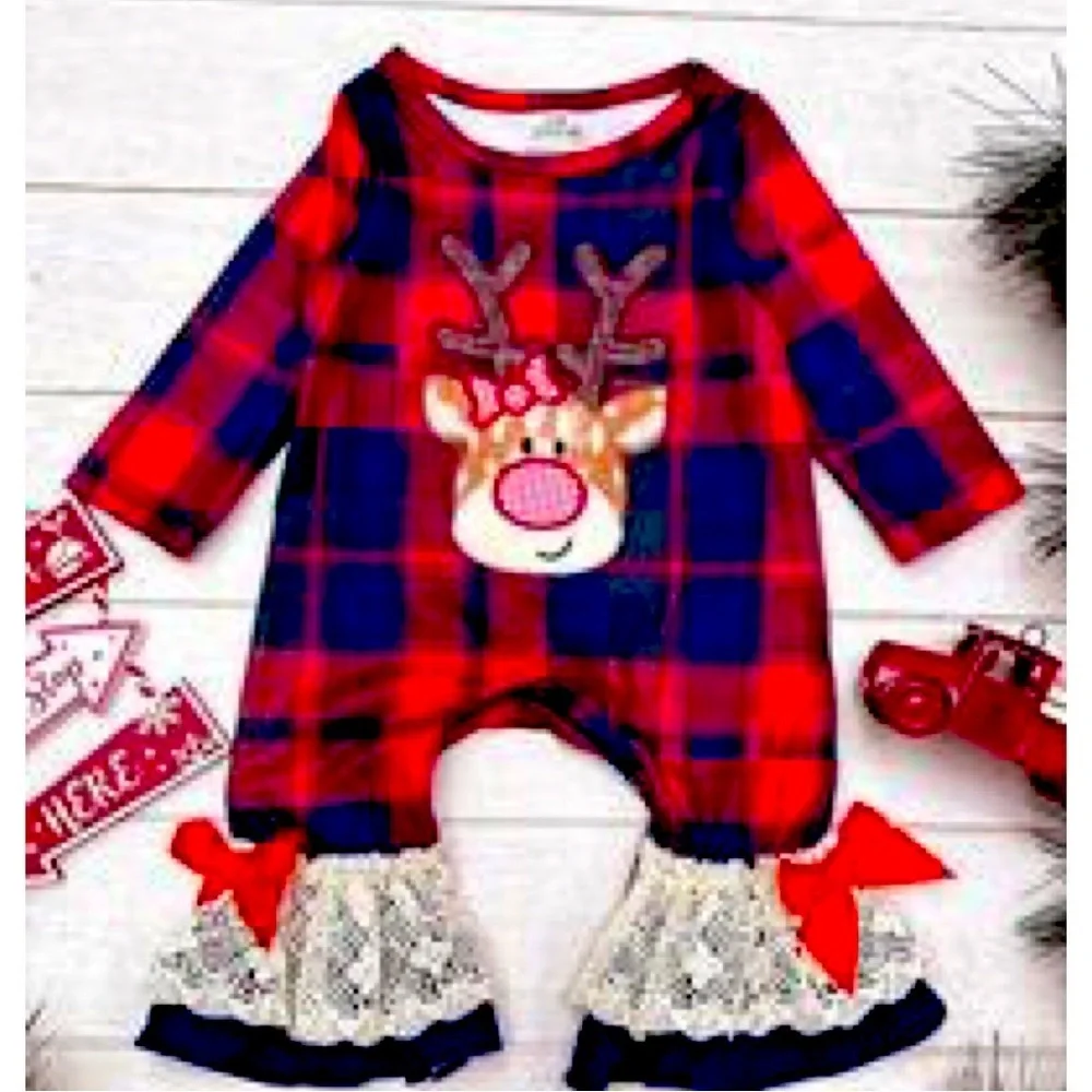 Girls Red Nose Reindeer Baby Romper